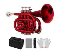 Horett Mini Trompeta de Bolsillo BB Flat Brass Material Instrumento de Viento con Boquilla, Guantes, paño de Limpieza, Estuche de Transporte