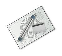 Horett Rodillo de Amasar Ajustable de Acero Inoxidable, 4 Anillas Espesor | Raspador de Masa de Acero Inoxidable 430, Alfombrilla de Silicona Antiadherente, Horneado de Pizza y Galletas, Apto para