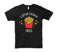 HOREUDAR I Speak French Fries T Shirt Food Diet Kale Vegan Gym Pizza Fast Food Kebab Men Round Neck Clothing Black S