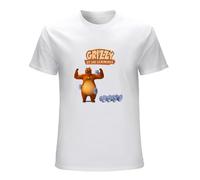 HOREUDAR Sunlight Grizzy Bear Cute Lemmings Cartoon Print Funny Men's T Shirt Summer Clothes Cotton T-Shirts White M