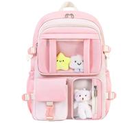 HORHEAR Mochila Escolar para Niña, Mochila Kawaii Aesthetic, mochila stitch niña, Mochila Colegio Niña Primaria Rosa