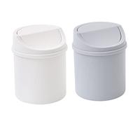 HORIALENCE 2 piezas Papelera de Escritorio con Tapa para Oficina y Hogar Mini Basura para Cocina Dormitorio y Baño Color Gris y Blanco