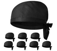 HORIALENCE 8 Gorros de Chef Negros Lazos, Elásticos y Ajustables para Hombre y Mujer, Sombrero de Cocina Unisex Adecuado para Restaurante, Cafetería y Barbacoa, Accesorios de Servicio