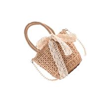 HORIALENCE Bolso de Paja para Mujer Estilo Trenzado Bolso Bandolera de Hombro con Diseño de Perlas para Playa y Uso Diario Resistente y Práctico
