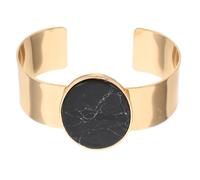 HORIALENCE Brazalete ancho abierto de oro para mujer, con incrustación de una gran piedra ovalada de mármol negro, elegante y llamativo, ligero para el trabajo y eventos.