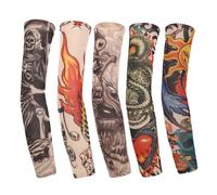 HORIALENCE Mangas de Brazo Elásticas Protección Solar Uv, Tatuaje Temporal Realista, Pack 5 Piezas (17 18 28 20 13 Cm), Unisex para Ciclismo, Deportes y Actividades al Aire Libre