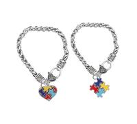 HORIALENCE Pulsera De Concienciación Autismo 2 Piezas, Amuleto De Rompecabezas Único, Cadena Delicada De Metal Resistente Al Color, Para Niños y Uso Exterior, Diseño Creativo y Cómodo