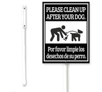 Horienteeon Bilingual Clean Up After Your Dog - Letrero de aluminio para césped con estaca, letrero de perro español con texto en inglés "No Pooping Dog Neighborhood Street Caution", placa decorativa