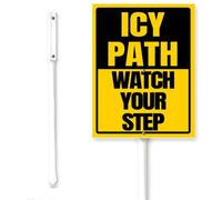 Horienteeon Icy Path Watch Your Step Yard Letrero con estaca, campo de nieve de invierno, resistente, vecindario, calle, exteriores, placa de aluminio para decoración del hogar, jardín, césped, 6 x