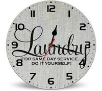 Horienteeon Laundry For Same Day Service Do It Yourselef - Reloj de madera de 25 cm, silencioso, sin tictac, funciona con pilas, reloj de pared rústico para decoración de lavandería, para el hogar