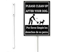 Horienteeon Letrero bilingüe para césped con estaca "Please Clean Up After Your Dog" en inglés y español, aluminio inoxidable, decoración para el hogar, jardín, césped, 6 x 4.6 pulgadas