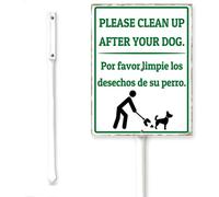 Horienteeon Letrero bilingüe para césped con estaca "Please Clean Up After Your Dog" en inglés y español, aluminio inoxidable, decoración para el hogar, jardín, césped, 7 x 8.8 pulgadas