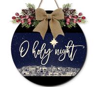 Horienteeon Letrero colgante de madera de Chris de 30 cm, letrero colgante de puerta con texto "Oh Holy Night", para Navidad, belén de Navidad, decoración de pared de vacaciones, letreros religiosos