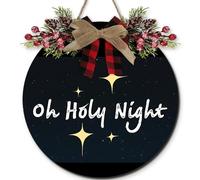 Horienteeon Letrero con texto en inglés "Oh Holy Night Christ The Lord" de 28 cm, letrero de Feliz Navidad, decoración de pared, letrero de belén de madera rústica para interiores y exteriores