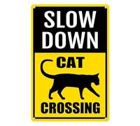 Horienteeon Letrero de aluminio, 20 x 30 cm, resistente, libre de óxido, "Slow Down - Cat Crossing", estilo vintage, amarillo