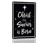 Horienteeon Letrero de aluminio con texto en inglés «Christ The Savios Is Born» de 14 x 20 cm, letreros de metal de aluminio resistente, sin óxido, decoraciones navideñas de Jesús, decoración