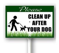 Horienteeon Letrero de aluminio con texto en inglés "Clean Up After Your Dog With Stake No Trespassing Stay Off Law", decoración de metal, resistente al óxido, para uso en exteriores, 8 x 12 pulgadas