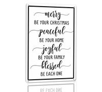Horienteeon Letrero de aluminio con texto en inglés "Merry Peaceful Joyful Blessed", 20 x 30 cm, letrero de pared de aluminio resistente, decoración de pared de Navidad, belén, iglesia religiosa