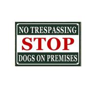 Horienteeon Letrero de aluminio con texto en inglés "Stop Dogs On Premises" con texto en inglés "No Trespassing" para colgar en la pared, a prueba de óxido, para decoración del hogar, jardín, césped