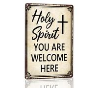 Horienteeon Letrero de aluminio de 14 x 20 cm con texto en inglés "Holy Spirit You Are Welcome Here" (14 x 20 cm), letreros de metal de aluminio resistente, sin óxido, letrero de Navidad de Jesús
