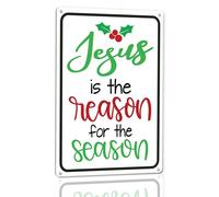 Horienteeon Letrero de aluminio de 20 x 30 cm con texto en inglés "Jesus Is The Reason for The Season" (Jesús es la razón para la temporada), letrero de aluminio resistente para patio, letrero de