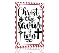 Horienteeon Letrero de aluminio de 30 x 40 cm, con texto en inglés "Christ the Savior Is Born", letrero de aluminio resistente, regalo de arte de pared cristiano, belén, decoración religiosa de pared