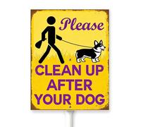 Horienteeon Letrero de aluminio resistente con estaca para césped con estaca Clean Up After Your Dog, letrero de aluminio resistente para vecindario, césped, carretera, calle, jardín, pastizal, césped