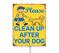Horienteeon Letrero de aluminio resistente con estaca para césped con estaca Clean Up After Your Dog, letrero de aluminio resistente para vecindario, césped, carretera, calle, jardín, pastizal, césped