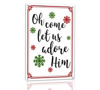Horienteeon Letrero de aluminio resistente con texto en inglés "O Come Let Us Adore Him" de 30 x 40 cm, letrero de aluminio resistente que no se oxida, decoración de Navidad de Jesús, belén religioso