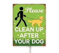Horienteeon Letrero de aluminio resistente para jardín con estaca Clean Up After Your Dog con texto en inglés "No Pooping"