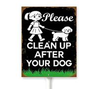 Horienteeon Letrero de aluminio resistente para patio con estaca Clean Up After Your Dog con texto en inglés "No Pooping", letrero de aluminio resistente para decoración de césped al aire libre