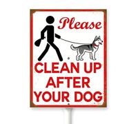 Horienteeon Letrero de aluminio resistente para patio con estaca Clean Up After Your Dog con texto en inglés "No Pooping", decoración de aluminio para exteriores, 8 x 12 pulgadas