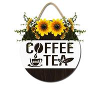 Horienteeon Letrero de café y té, decoración de pared de cafetería, letreros de madera para decoración del hogar, cocina, zona de comedor, rincón de desayuno, cafetería o restaurantes, 30 cm