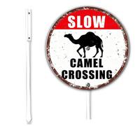 Horienteeon Letrero de cruce de camello con estaca, área de camello, advertencia de precaución, precaución, precaución, decoración de metal, resistente al óxido, placa de aluminio resistente para uso