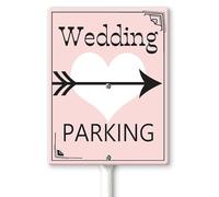 Horienteeon Letrero de estacionamiento de boda con estacas de 20 x 30 cm, letreros de aluminio resistente, flecha de estacionamiento para boda, señal de carretera direccional al aire libre, letreros