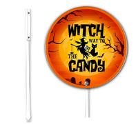Horienteeon Letrero de Halloween con estaca Witch Way To The Candy Halloween Yard Sign Gothic Scary Bat Ghost Witch Haunted House Aluminum Decor Outdoor Garden Holiday Party Lawn Grass Round 23.4 cm