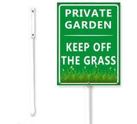 Horienteeon Letrero de jardín privado con texto en inglés "Keep Off The Grass Yard Sign" con estaca No Trespassing Caution Security Neighborhood Farm Outdoor Placa de aluminio para decoración del