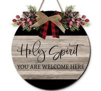 Horienteeon Letrero de madera con texto en inglés "Holy Spirit You Are Welcome Here", letrero de Feliz Navidad, decoración de puerta delantera, decoración de vacaciones de madera rústica para iglesia