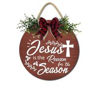 Horienteeon Letrero de madera con texto en inglés "Jesus is The Reason for The Season" para decoración de puerta, decoración rústica de madera para puerta delantera, porche, ventana, decoración de