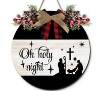 Horienteeon Letrero de madera de Navidad, Oh Holy Night para decoración de puerta delantera, decoración de Navidad de madera rústica para orca, granja, interior y exterior, 28 cm, letreros religiosos