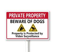 Horienteeon Letrero de propiedad privada con estaca para patio con estaca, 30 x 20 cm, de aluminio resistente, libre de óxido, placa de declaración de perros guerreros, letrero de guardia dos en la