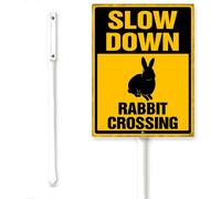 Horienteeon Letrero Slow Down Rabbit Crossing con estaca para el vecindario, calle, tráfico, carretera, de aluminio, resistente al óxido, decoración para el hogar, jardín, césped, 6 x 4.6 pulgadas