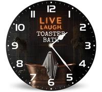 Horienteeon Live Laugh Toaster Bath Ghost - Reloj de pared redondo de madera silencioso, sin tictac, 25 cm, regalo único y divertido para Halloween, para cocina, sala de estar, dormitorio