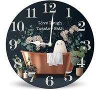 Horienteeon Live Laugh Toaster Bath Ghost Wall Colock - Reloj de pared redondo de madera silenciosa sin tictac, 25 cm, funciona con pilas, para sala de estar, cocina, baño