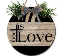 Horienteeon Placa decorativa para colgar en la pared, con texto en inglés "God Is Love", 28 cm, Jesús, bienvenida, granja, porche, hogar, ventana, porche, exteriores, patio, vacaciones, regalos de