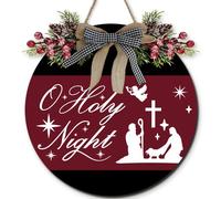 Horienteeon Red O Holy Night - Letrero de madera rústica de 30 cm, decoración navideña para ventana, pared, puerta de granja, letreros religiosos para regalos cristianos de iglesia