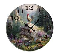 Horienteeon Reloj de pared con diseño de gallo de granja, colinas de animales de madera, decorativo para cocina, baño, silencioso, sin tictac, funciona con pilas, decoración para el hogar, oficina