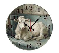 Horienteeon Reloj de pared con diseño de vacas, animales de granja, de madera, decorativo, funciona con pilas, silencioso, para dormitorio, sala de estar, cocina, cafetería, bar, redondo, 30,5 cm
