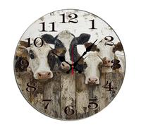 Horienteeon Reloj de pared con diseño de vacas, animales de granja, de madera, decorativo, funciona con pilas, silencioso, para dormitorio, sala de estar, cocina, cafetería, bar, redondo, 25,4 cm