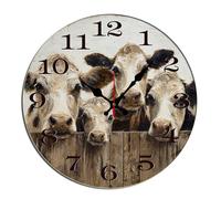 Horienteeon Reloj de pared con diseño de vacas, animales de granja, de madera, decorativo, para cocina, baño, silencioso, sin tictac, funciona con pilas, decoración redonda de 10 pulgadas